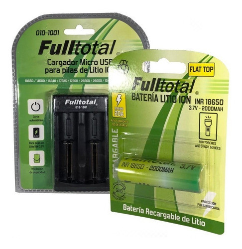 Combo Cargador +1 Baterias Fulltotal Recarg. 18650 0