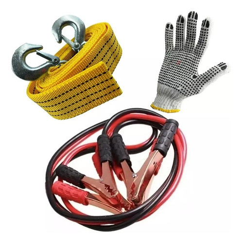 Cable Chicote Batería + Cuerda Remolque Gancho + Guantes 0