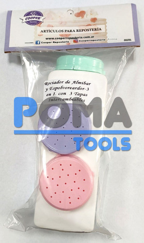 Rociador Almibar Polvera Plastica Espolvoreador C/ 3 Tapas * 0