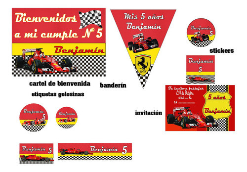 Ferrari Formula 1 Kit Cumple Impreso Y Cortado 0