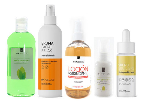 Kit X 5 Facial Piel Grasa Con Acne Bruma Suero Biobellus 0