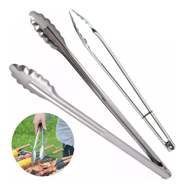 Pinza Gastronomica Larga + Pinza Acero Inox Asadora Servir 0