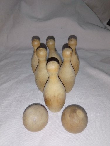 Juego Juguete Miniatura Bolos Bowling Palos Pelota Madera 0