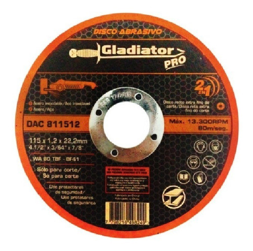 Disco De Corte Acero Gladiator 4.1/2  1.2mm X 10 Unidades 0