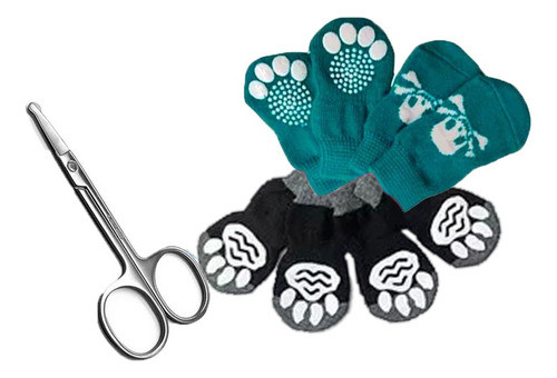 Kit Medias Antideslizantes Large + Tijera Punta Redonda Pet 0