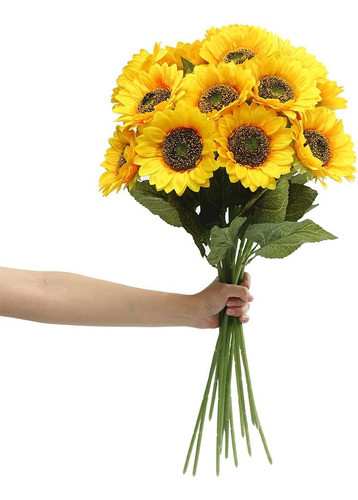 Laelfe Flores Artificiales Girasol Tallo Largo Seda Falsas A 0