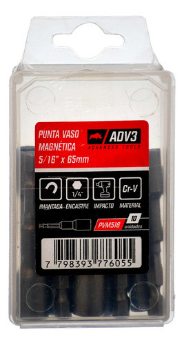 Puntas Vaso Hexagonales Magnéticas 5/16  X 65 Mm X 10 U Adv3 0