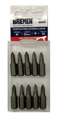 Puntas Philips Ph1 X 25mm Atornillador Bremen  4660 X 10 Uni 0