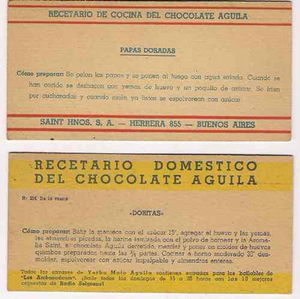 Lote 6 Tarjetas Publicidad De Chocolates Aguila Recetas B3 0 Lote 6 Tarjetas Publicidad De Chocolates Aguila Recetas B3 0