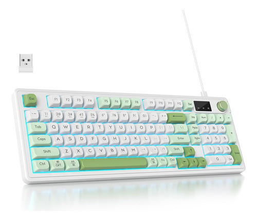 Owpkeenthy 96% Teclado Verde Inalámbrico Con Perilla, 98 Tec 0
