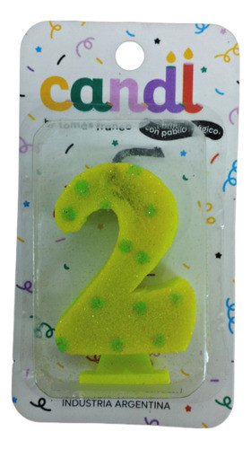 Vela Numero Amarillo Fluo Con Lunares Nº2 0
