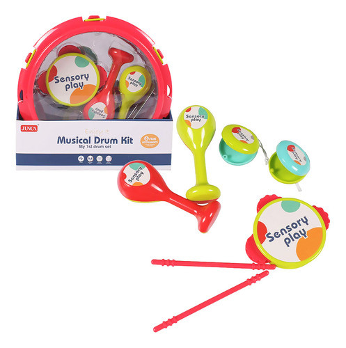 Juego Instrumentos Musicales Tambor Maracas Rojo Niños 0