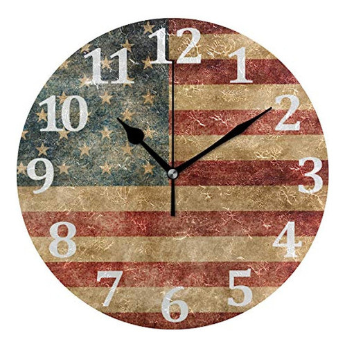 Baofu Reloj De Pared Con Bandera Estadounidense Redondo Vint 0