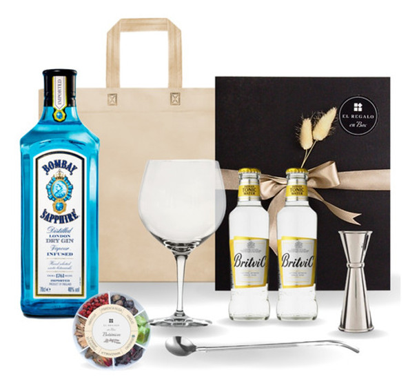 Caja Regalo Gin Bombay Sapphire + Agua Tónica + Copa Y Más! 0