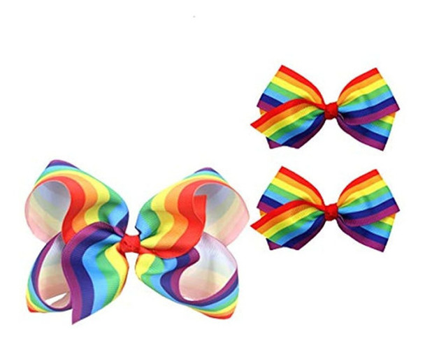 Arco Para El Pelo Arcoiris Con Clip Cintas De Grosgrain Pin 0