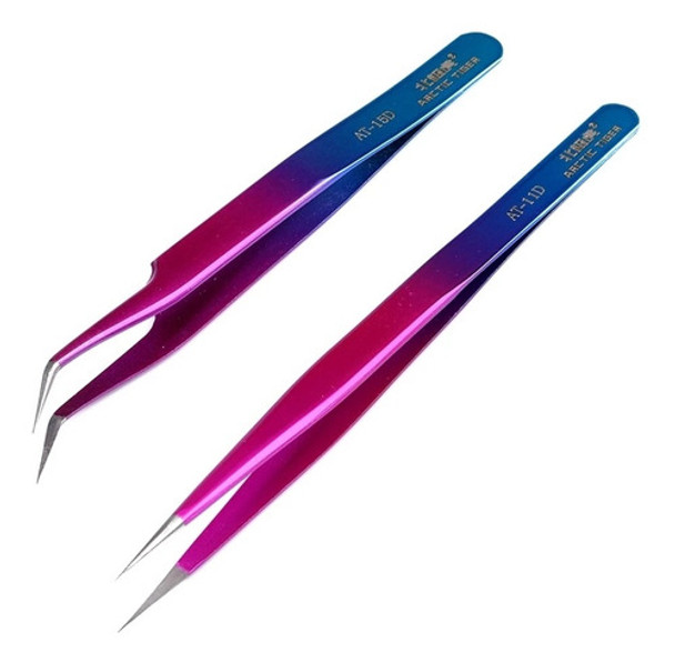 2 Pinzas  Curva + Recta Nagaraku Pestañas Extensión Maquilla 0