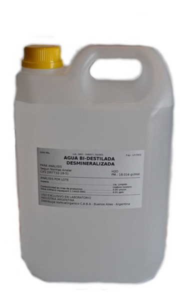 Agua Desmineralizada Bidestilada 5 Litros 0