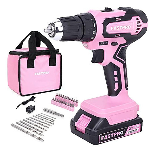Fastpro Taladro Atornillador Rosa-20 V Máx. Juego De Destorn 0