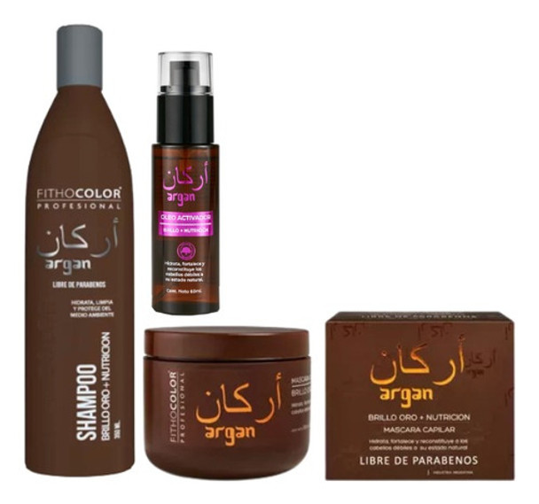 Fithocolor Kit Argán Shampoo+máscara Capilar+oleo Activador 0