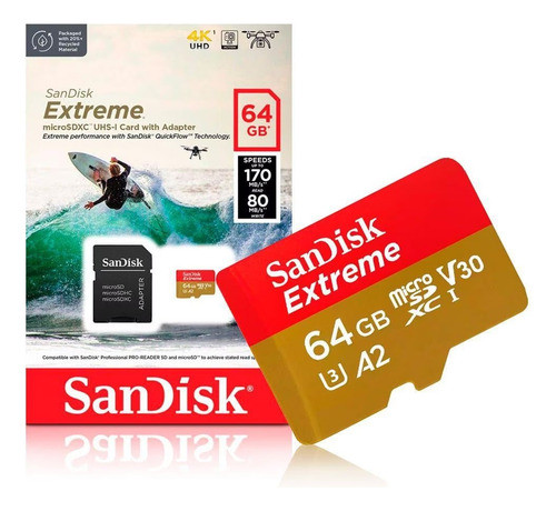 Tarjeta Memoria + Adaptador Sandisk Xtreme 64gb Micrsd 0