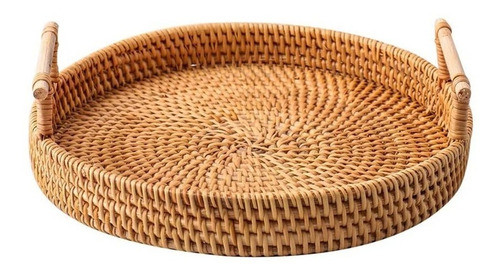 Bandeja Rattan Con Asas Circular Rustica Decorativa 24cm 0