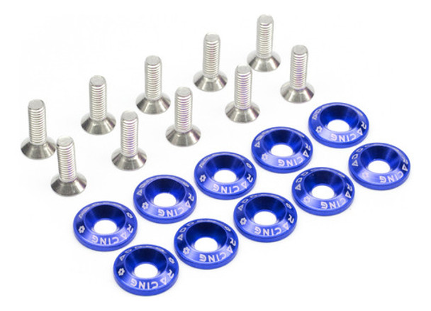 Arandelas Anodizadas Azul Y Tornillos X10 M6 Moto Auto 0