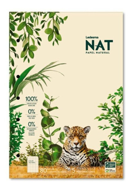 Block Pegado A4 Ledesma Nat Papel Natural 80 H Cuadriculado 0