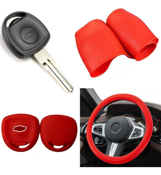Cubre Volante + Funda Llave Silicona Chevrolet Corsa - Rojo 0 Cubre Volante + Funda Llave Silicona Chevrolet Corsa - Rojo 0