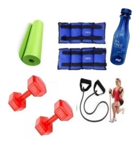 Kit Set Ejercicio Entrenamiento Mancuerna2k Banda Colchoneta 0