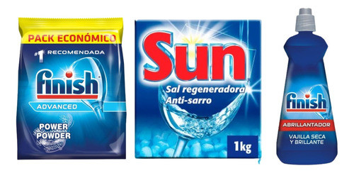 Lavavajillas Detergente Finish Sal Sun Abrillantador Combo 0
