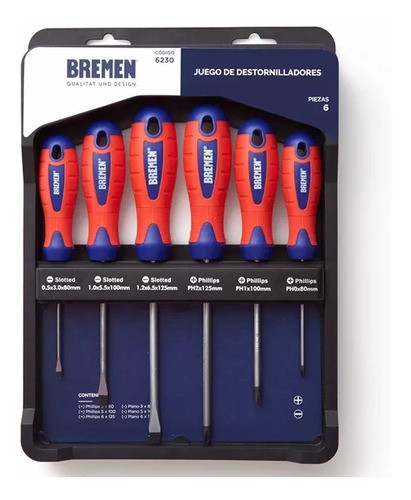 Kit Set Destornilladores Bremen 6pz Phillips Plano 6230 0
