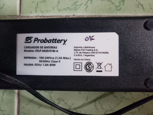Cargador Probattery 42v 1.8a 80w 0