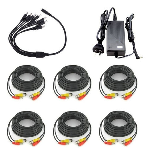 Pack Cables X6 18m Bnc Video Alimentación + Fuente 12v5a 0