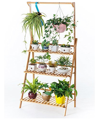 Bambú Soporte De Planta Colgante De 3 Niveles Estantes Para 0