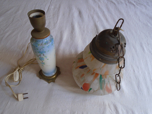 Lote De 2 Lamparas Vintage Cristal Murano Y Bronce 0