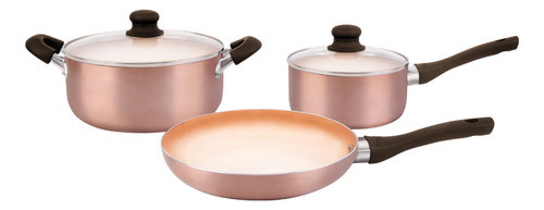 Baterias Cocina Hudson 5 Pzas Ceramica Antiadherente Rosa 0