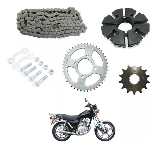 Kit Cadena Corona Piñon Manchones Seguro Suzuki Gn 125 0