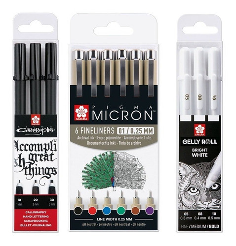Kit Rotulador Caligrafia Sakura Gelly Roll Microfibra Micron 0