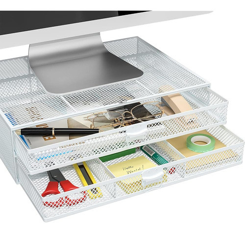 Wali Metal Mesh Monitor Riser Soporte De Escritorio Con Cajo 0