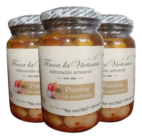 Porotos Escabeche Artesanales Finca La Victoria Pack 3x200g 0