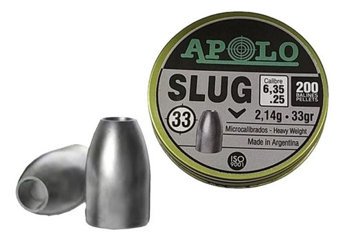 Chumbos Apolo Slug Punta Hueca Hollow Point 6.35mm 33gr Caza 0