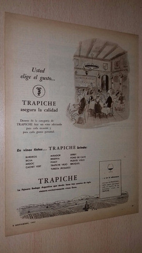 P367 Clipping Antigua Publicidad Vinos Trapiche Año 1957 0