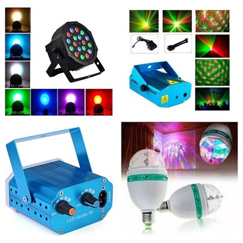Set Dj Luces Led Laser Mult +bola Espejos+flash Audioritmico 0