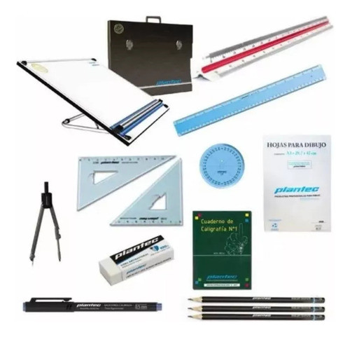 Kit Set Tablero Dibujo Tecnico Con Atril  40x50 Plantec 0