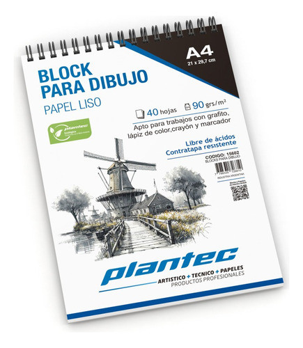Block Para Dibujo Plantec A4 X 40 Hojas Lisas 90 Gr 15602 0