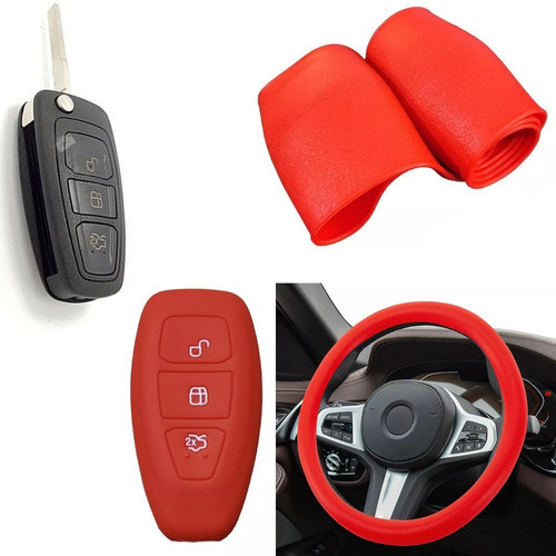 Cubre Volante + Funda Llave Silicona Ford Kuga - Rojo 0