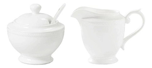 Juego De Jarra De Crema De Cerámica Blanca Mozacona Y Juego 0
