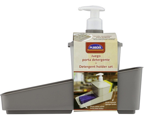 Porta Jabón Liquido Y Esponja Plasutil Color Gris Febo 0