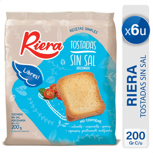 Tostadas Sin Sal Riera Galletitas De Mesa - Pack X6 Paquetes 0 Tostadas Sin Sal Riera Galletitas De Mesa - Pack X6 Paquetes 0