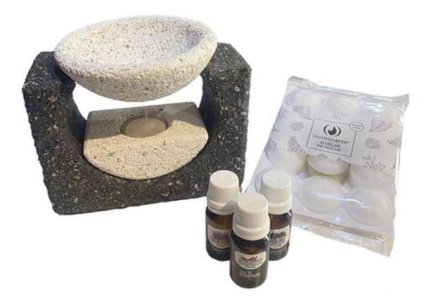 Kit Hornito Piedra Grande + 3 Esencias + 12 Velitas 0